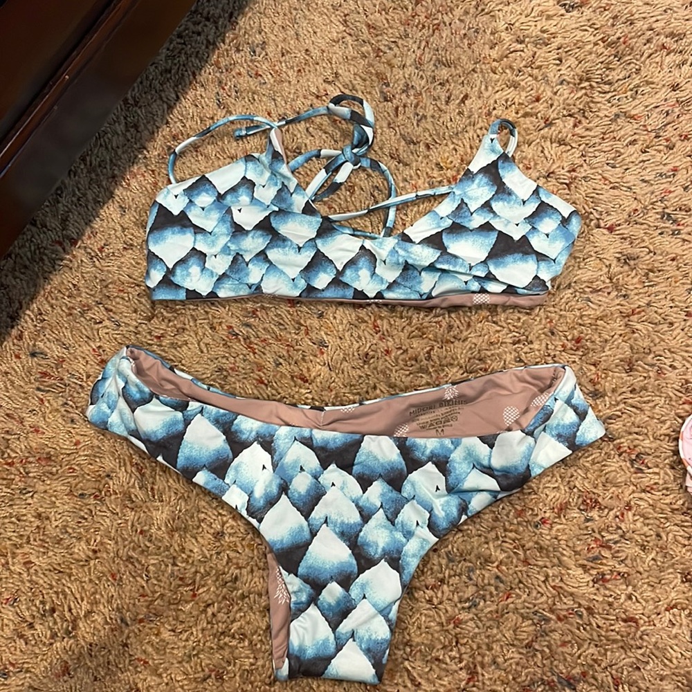#midori #medium #bikini #cheeky blue fish scale print